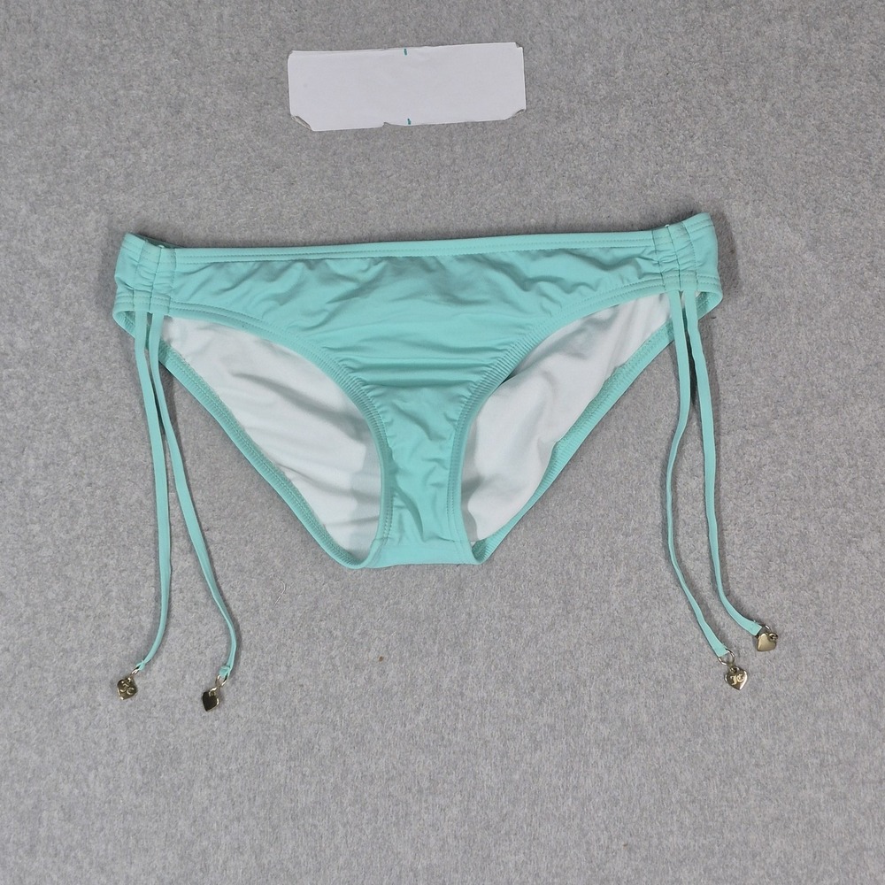 Juicy Couture Women Swimwear Medium Aqua Bikini Bottom Y2K Logo Metal Charm